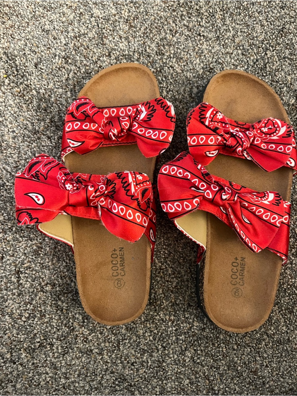 Coco + Carmen Red Bandana Bow Slide Sandals